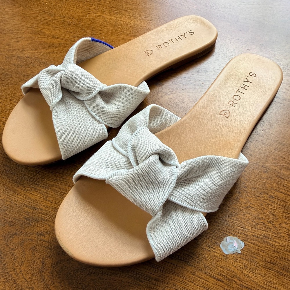 Rothy's The Twist Slide Sandals in Sand Dollar Knit Women 6 Summer Coastal Boat - Picture 8 of 8